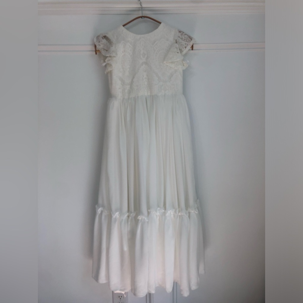 Girls White Lace bridesmaid or flower girl dress